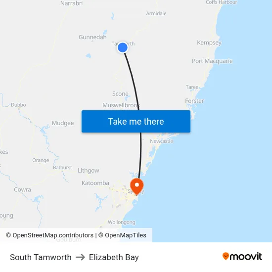 South Tamworth to Elizabeth Bay map