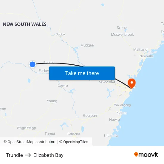 Trundle to Elizabeth Bay map