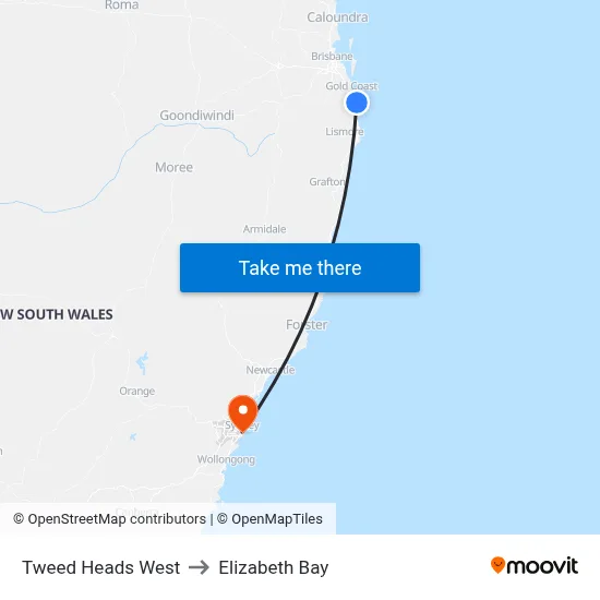 Tweed Heads West to Elizabeth Bay map