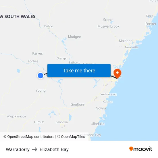 Warraderry to Elizabeth Bay map