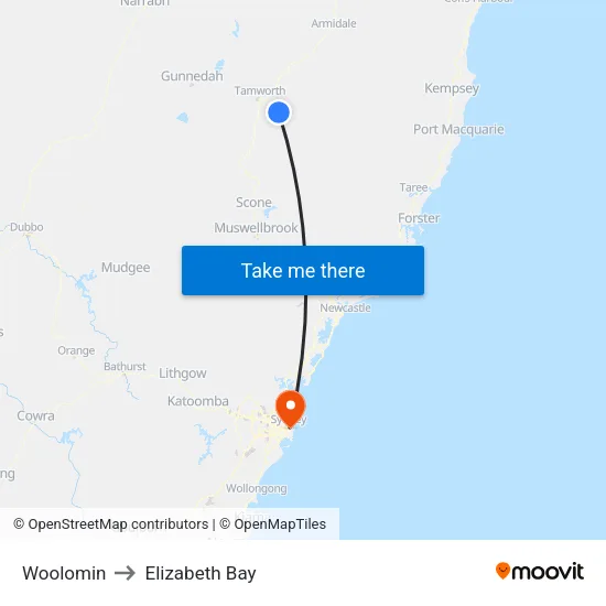 Woolomin to Elizabeth Bay map