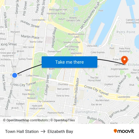 Town Hall Station to Elizabeth Bay map