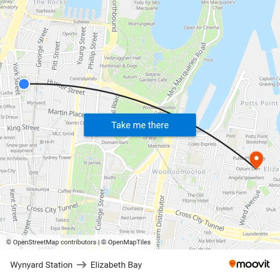 Wynyard Station to Elizabeth Bay map