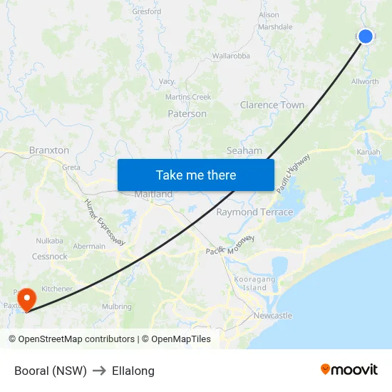 Booral (NSW) to Ellalong map