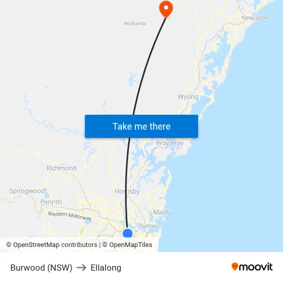 Burwood (NSW) to Ellalong map