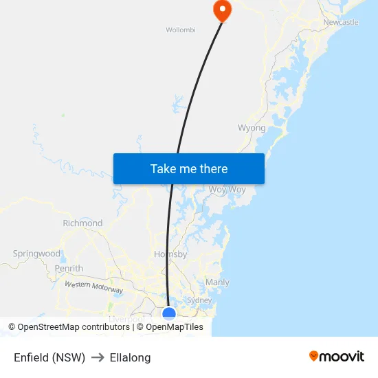 Enfield (NSW) to Ellalong map
