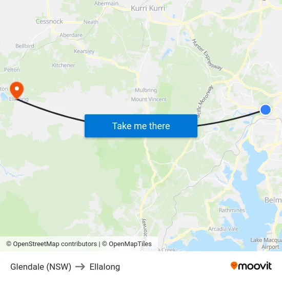 Glendale (NSW) to Ellalong map
