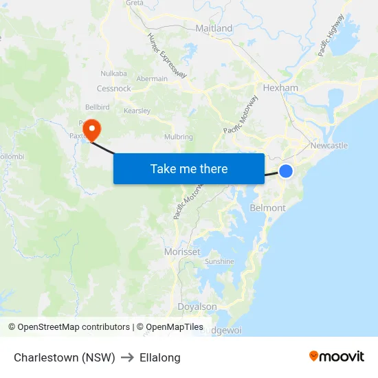 Charlestown (NSW) to Ellalong map