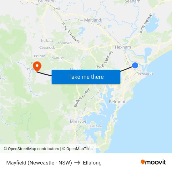 Mayfield (Newcastle - NSW) to Ellalong map