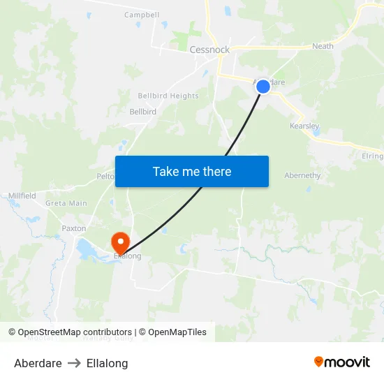 Aberdare to Ellalong map