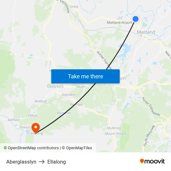 Aberglasslyn to Ellalong map