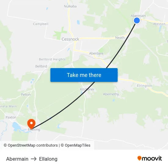 Abermain to Ellalong map
