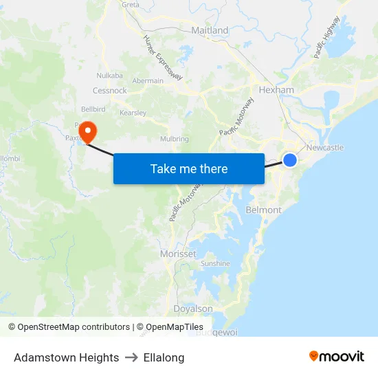 Adamstown Heights to Ellalong map