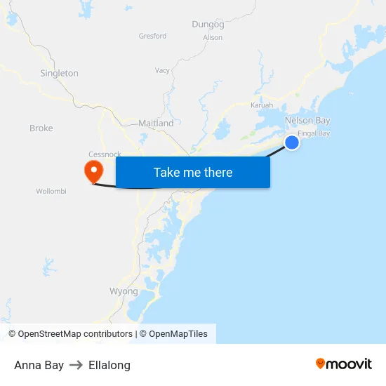 Anna Bay to Ellalong map