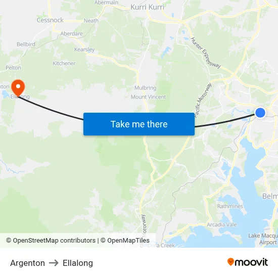 Argenton to Ellalong map
