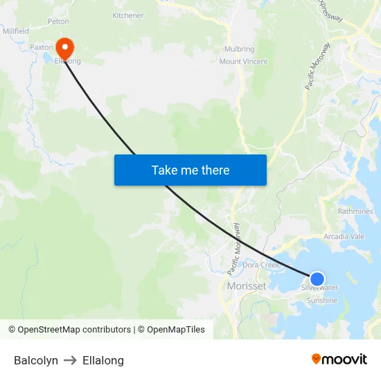 Balcolyn to Ellalong map