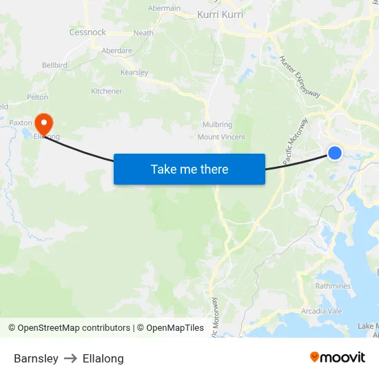 Barnsley to Ellalong map