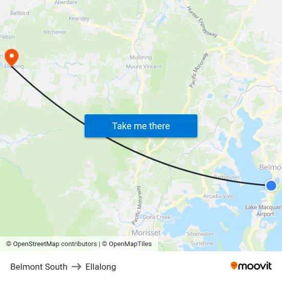 Belmont South to Ellalong map