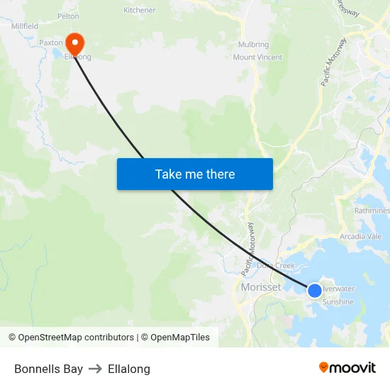 Bonnells Bay to Ellalong map
