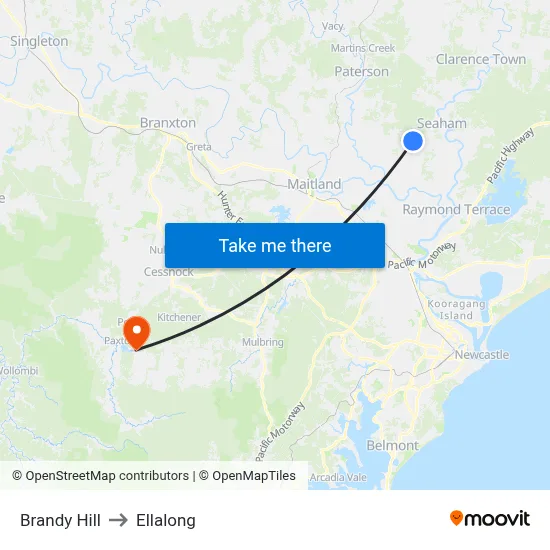 Brandy Hill to Ellalong map