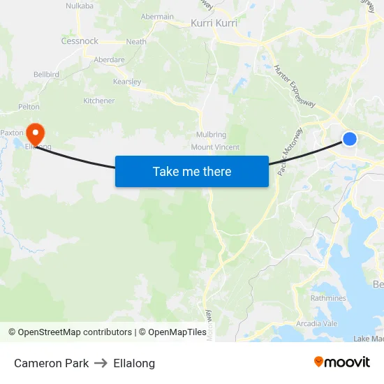 Cameron Park to Ellalong map