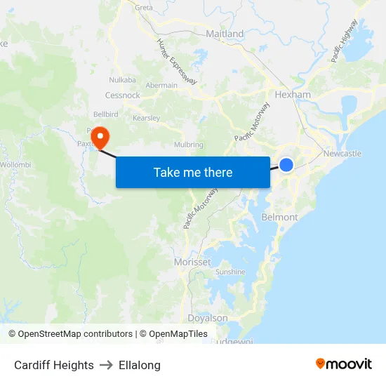 Cardiff Heights to Ellalong map
