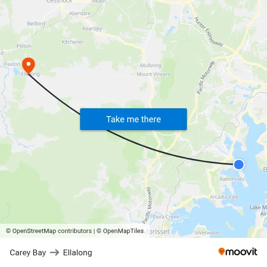 Carey Bay to Ellalong map
