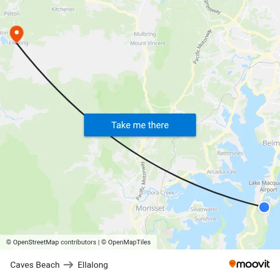 Caves Beach to Ellalong map