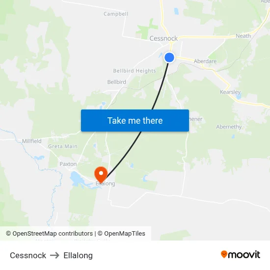 Cessnock to Ellalong map