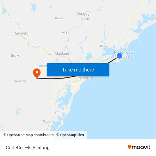 Corlette to Ellalong map