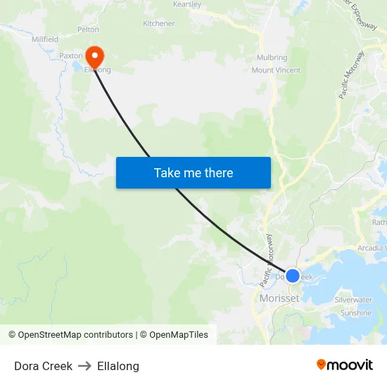 Dora Creek to Ellalong map