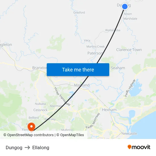 Dungog to Ellalong map