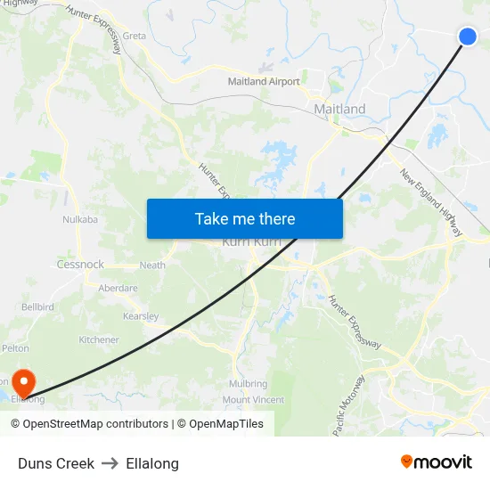 Duns Creek to Ellalong map
