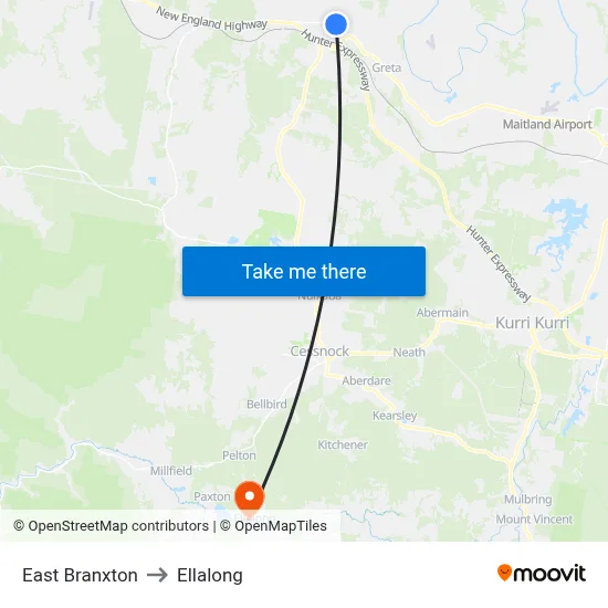 East Branxton to Ellalong map