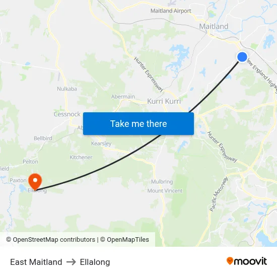 East Maitland to Ellalong map