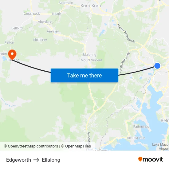 Edgeworth to Ellalong map