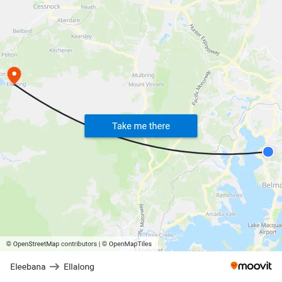Eleebana to Ellalong map