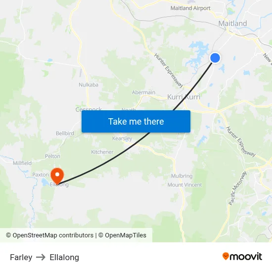 Farley to Ellalong map