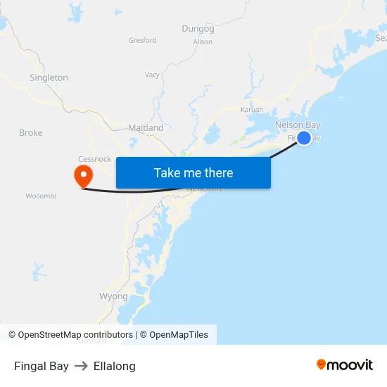 Fingal Bay to Ellalong map