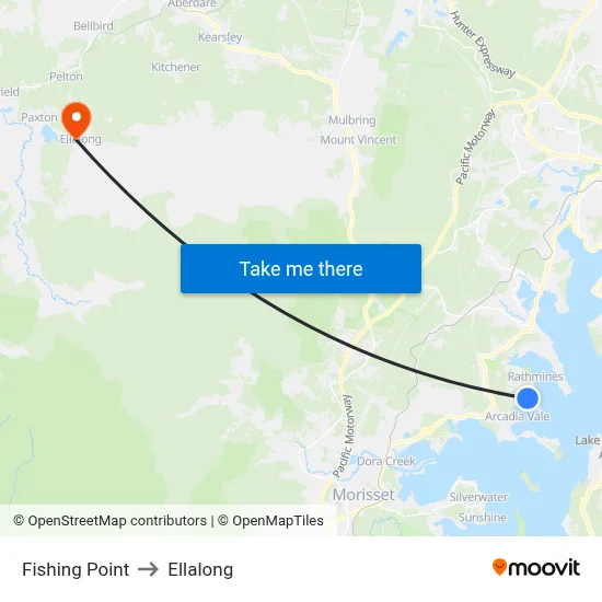 Fishing Point to Ellalong map