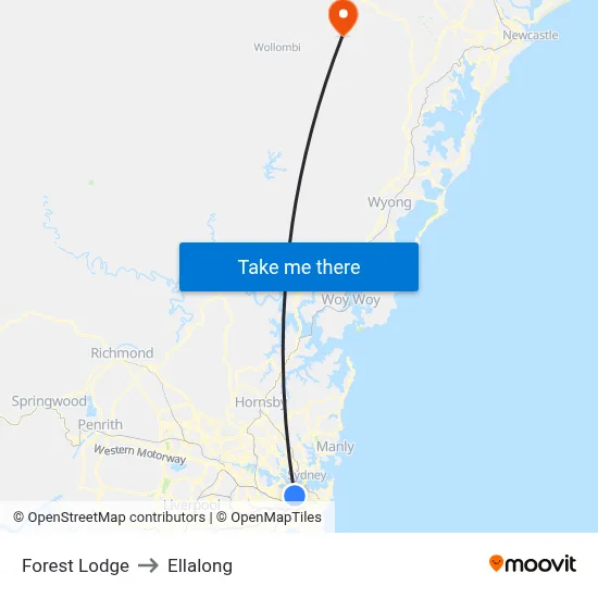 Forest Lodge to Ellalong map