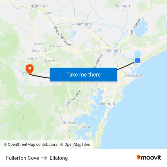 Fullerton Cove to Ellalong map