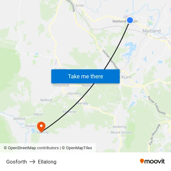 Gosforth to Ellalong map