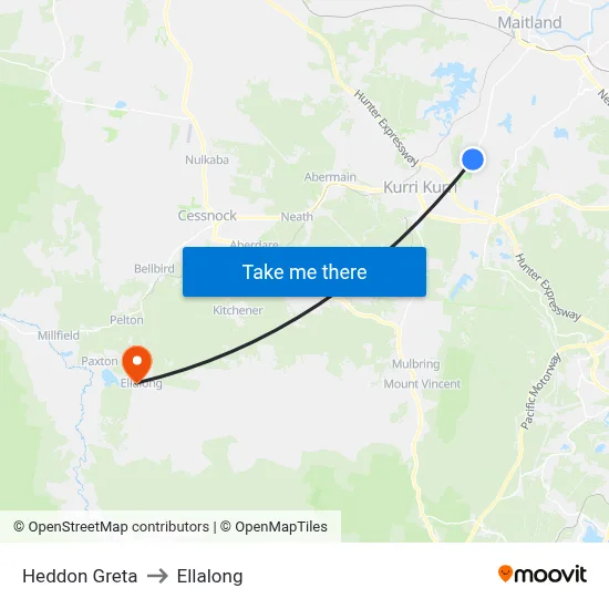 Heddon Greta to Ellalong map
