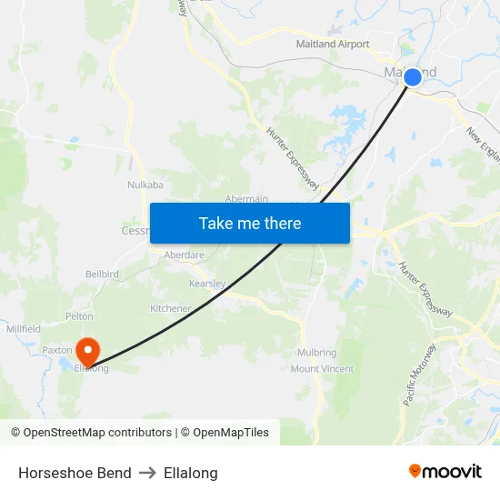 Horseshoe Bend to Ellalong map