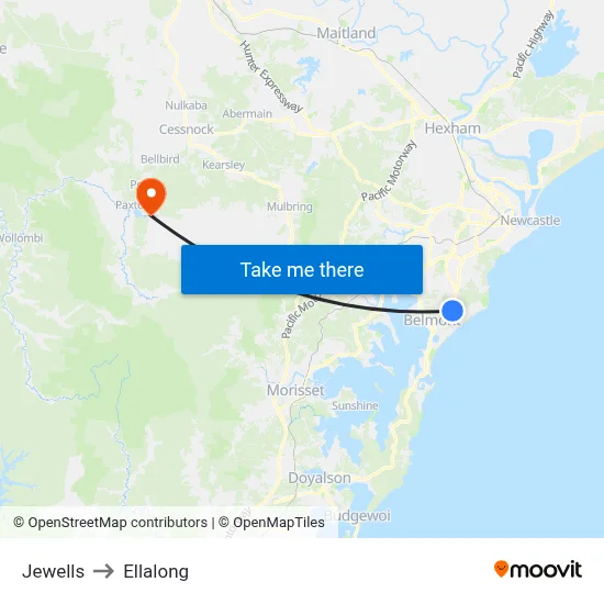 Jewells to Ellalong map