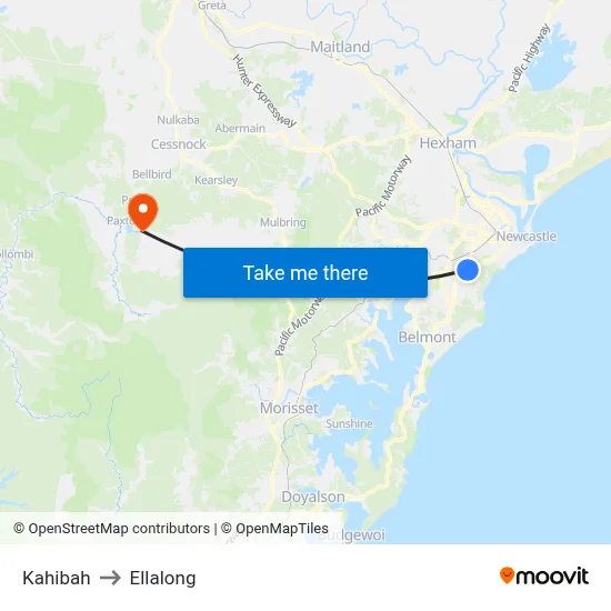 Kahibah to Ellalong map
