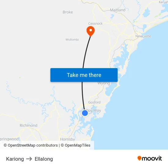 Kariong to Ellalong map