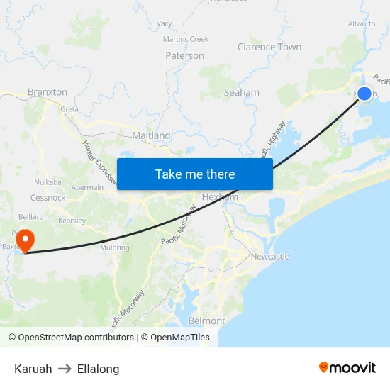 Karuah to Ellalong map