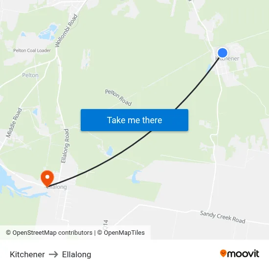 Kitchener to Ellalong map